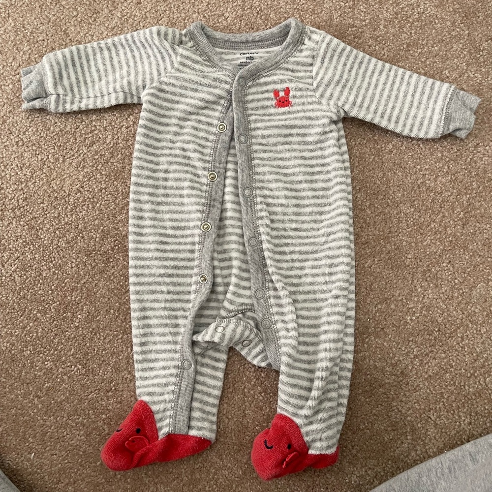 Gray and White Striped Baby One Piece